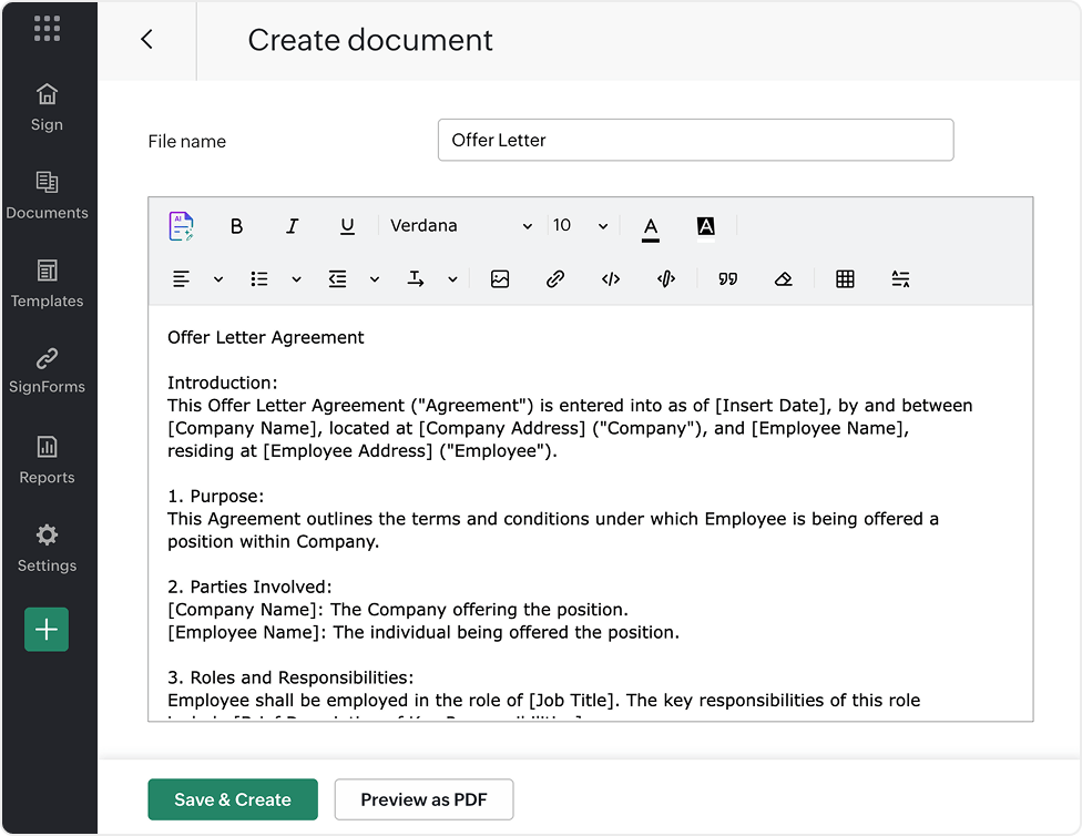 Document Creation Interface