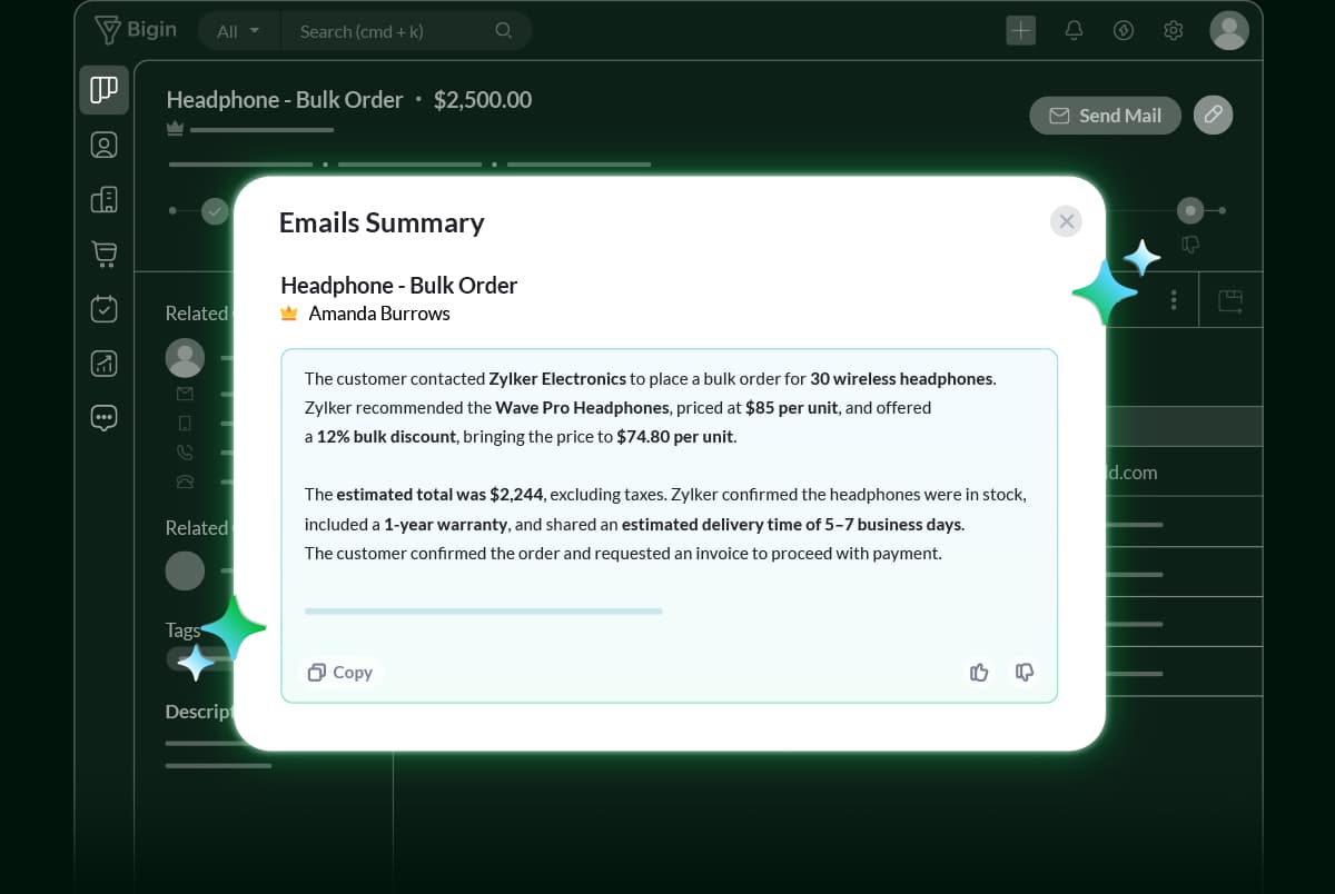Access senders' Bigin details in Zoho Mail