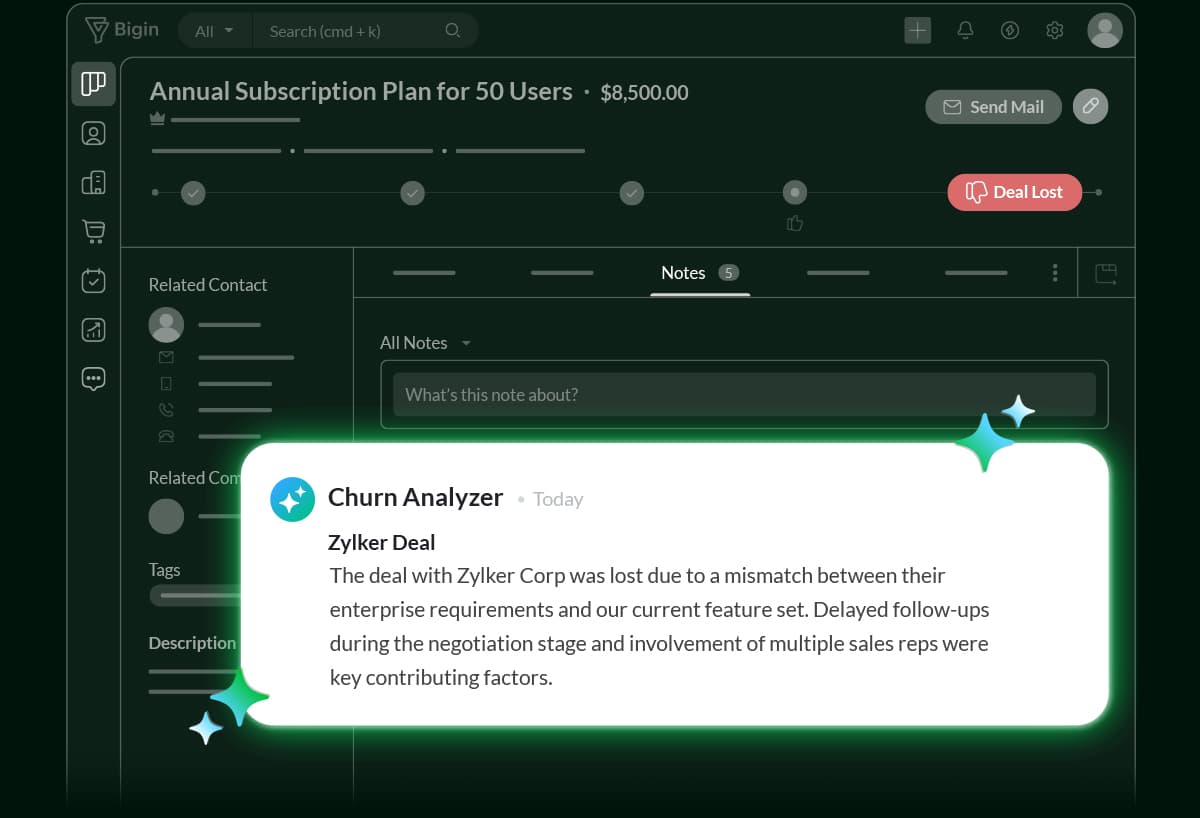 Access senders' Bigin details in Zoho Mail