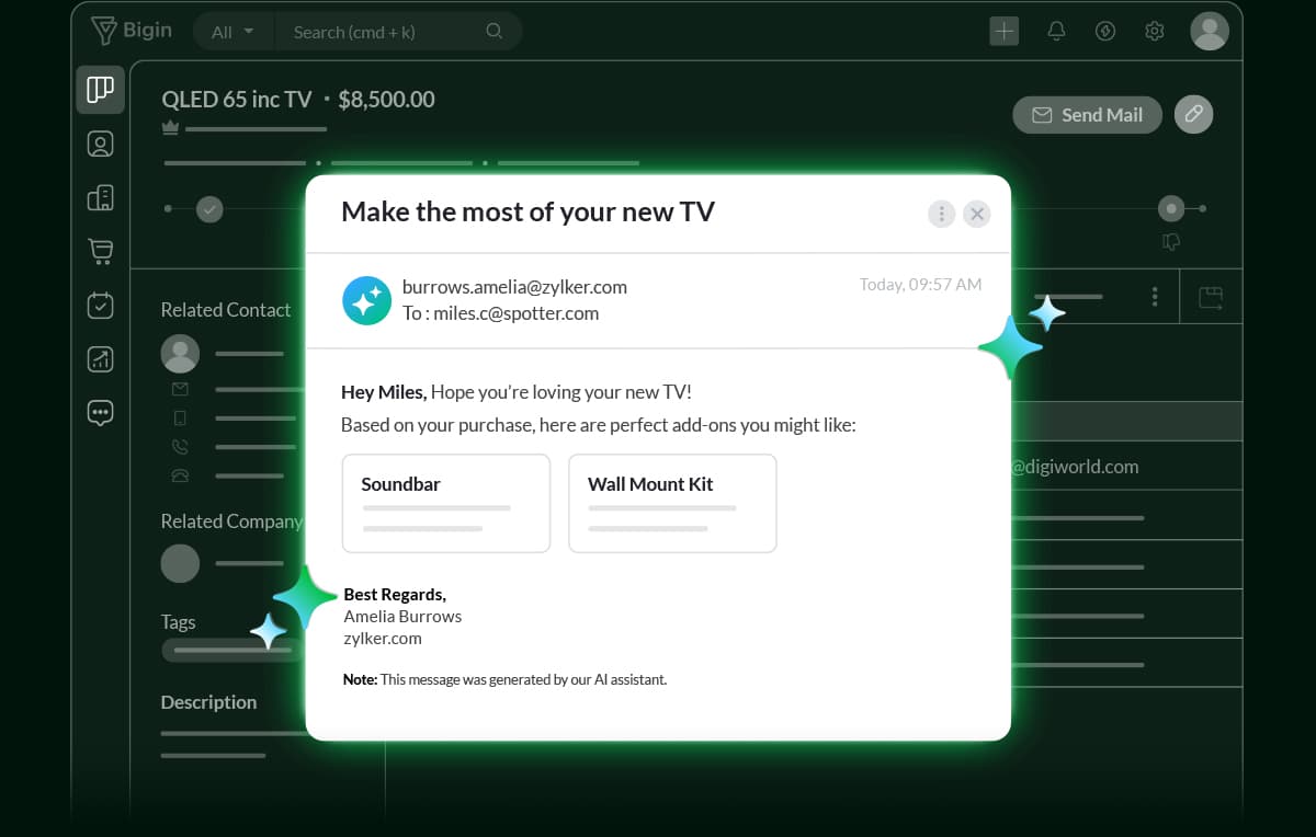 Access senders' Bigin details in Zoho Mail