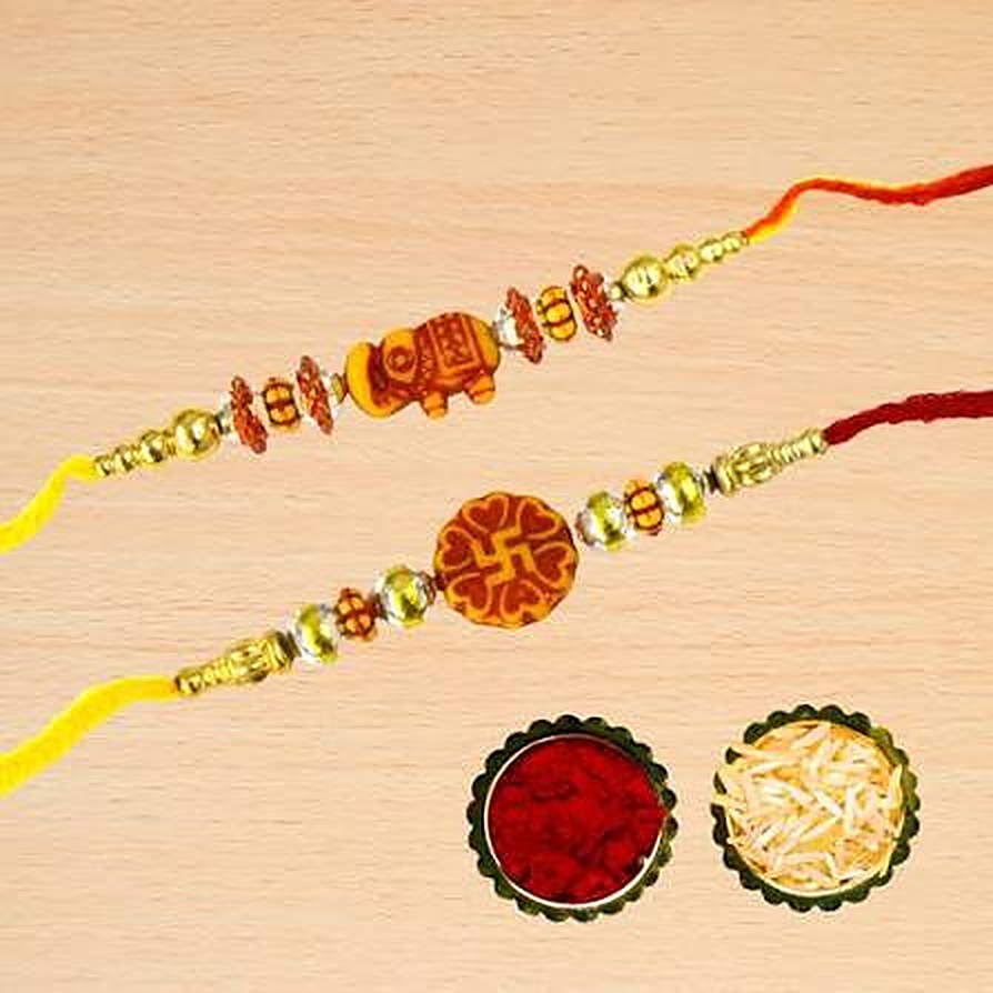Rakhis with a thali of roli and rice