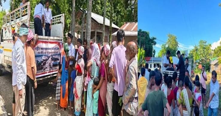 Swayamsevaks conducting rescue and relief work in flood-affected Assam