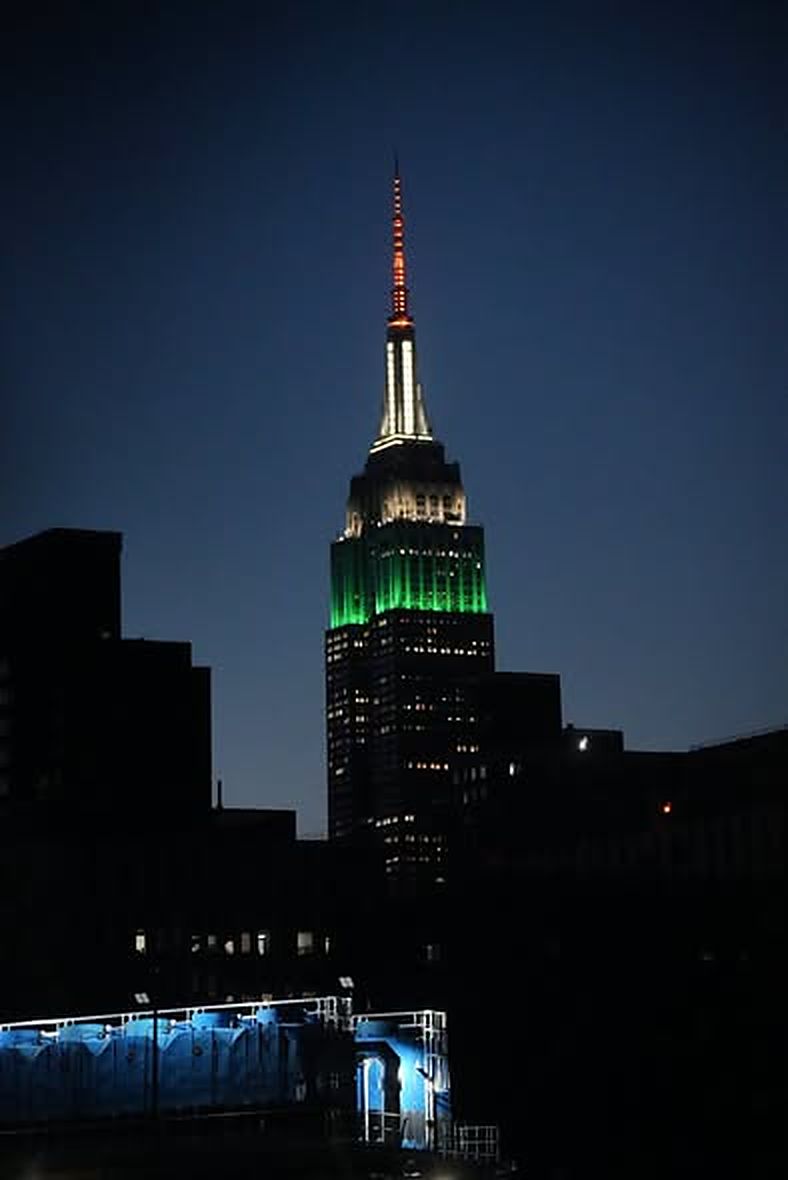 The Empire State Building lit in the Bharatiya tricolour