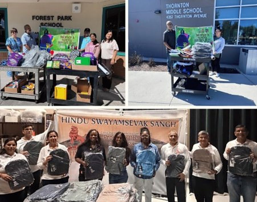 Backpacks and school supplies gathered for the Vidyadaan drive