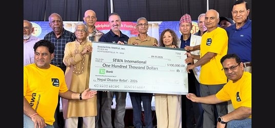 Bharatiya Mandir presents its donation to Sewa International